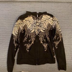 Black zip up hoodie with angel wings  No tag